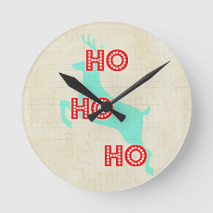 Relógio Redondo ho ho ho ho ho ho ho rena vermelho natal vintage