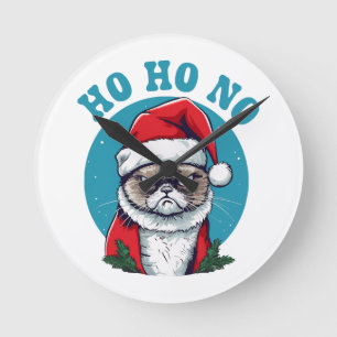 Relógio Redondo Ho ho não - gato engraçado e rabugento de papai no
