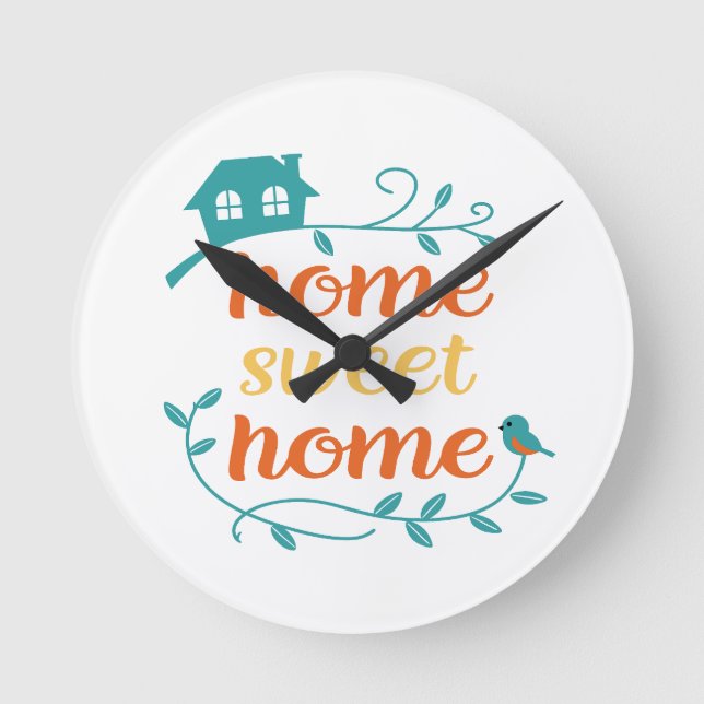 Relógio Redondo Home Sweet Home com Bird e House (Frente)