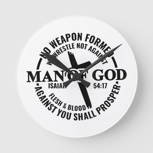 Relógio Redondo Homem de Deus, Nenhuma Arma Formada Contra Mim Irá (Frente)