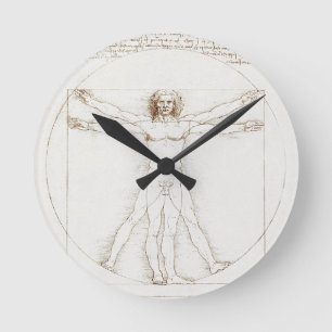 Relógio Redondo Homem Vitruviano de Leonardo da Vinci Arte Vintage