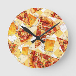 Relógio Redondo Hora de pizza Hora de cerveja