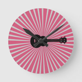 Relógio Redondo Horário Ukulele Rosa Sunburst Clock