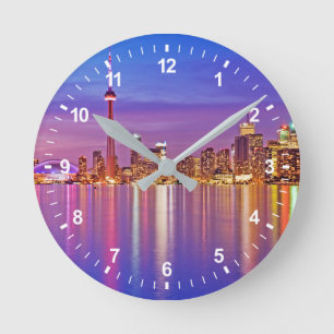 Relógio Redondo Horizonte de Toronto ao Crepúsculo