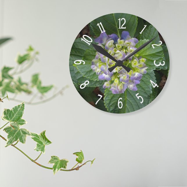 Relógio Redondo Hortênsia Roxa Verde Amarelo (Criador carregado)