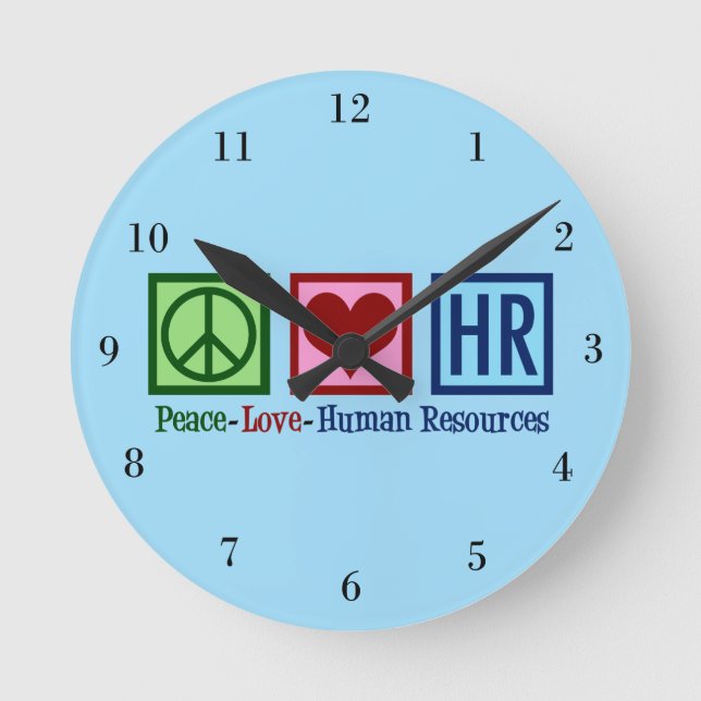 Relógio Redondo Human Resources Peace Love HR Office Rep (Frente)