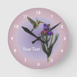 Relógio Redondo Hummingbird E Iris Flower Animal