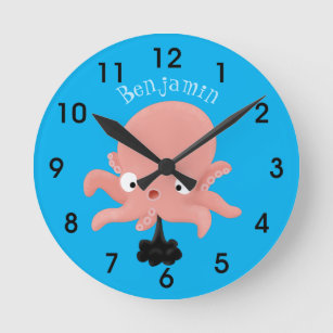 Relógio Redondo Humor animado de polvo de bebê rosa e bonito