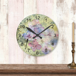 Relógio Redondo Hydrangea Dragonfly Postmark Ephemera