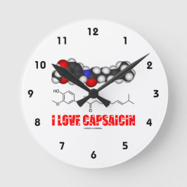 Relógio Redondo I Love Capsaicin (Molécula Química)