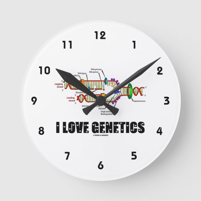 Relógio Redondo I Love Genetics (Replicação de DNA) (Frente)