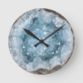 Relógio Redondo Icy Blue Celestite Crystal Geode Printed Gemstone 