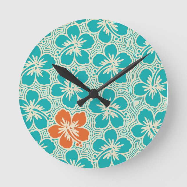 Relógio Redondo Ilha Hibiscus Hawaiian Wall Clocks (Frente)