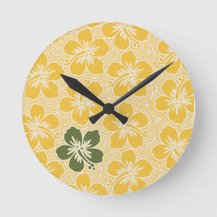Relógio Redondo Ilha Hibiscus Hawaiian Wall Clocks