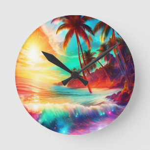 Relógio Redondo Ilha Tropical Fantasy