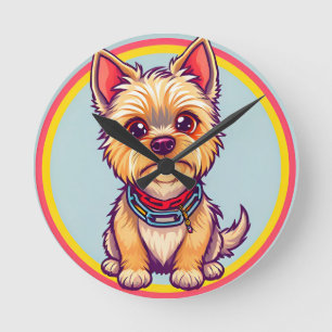 Relógio Redondo Ilustração Adorável de Cachorro de Desenho Animado
