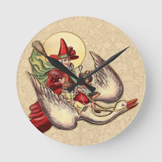 Relógio Redondo Ilustração Anterior de Filho de Ganso-Mãe (Frente)