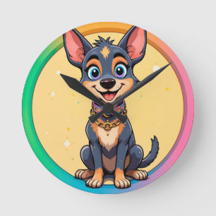 Relógio Redondo Ilustração Colorida de Cachorro Feliz Sentado