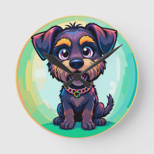 Relógio Redondo Ilustração Colorida de Desenho Animado de Cachorro