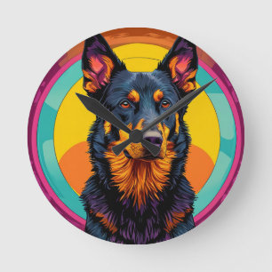 Relógio Redondo Ilustração Colorida do cão Beauceron
