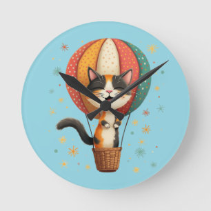 Relógio Redondo Ilustração da Aventura Celestial do Gato Calico Al