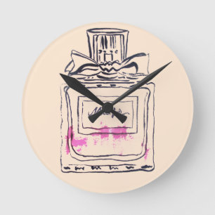 Relógio Redondo Ilustração de aquarela da moda da garrafa de per