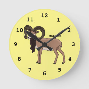 Relógio Redondo Ilustração de cabra Mouflon
