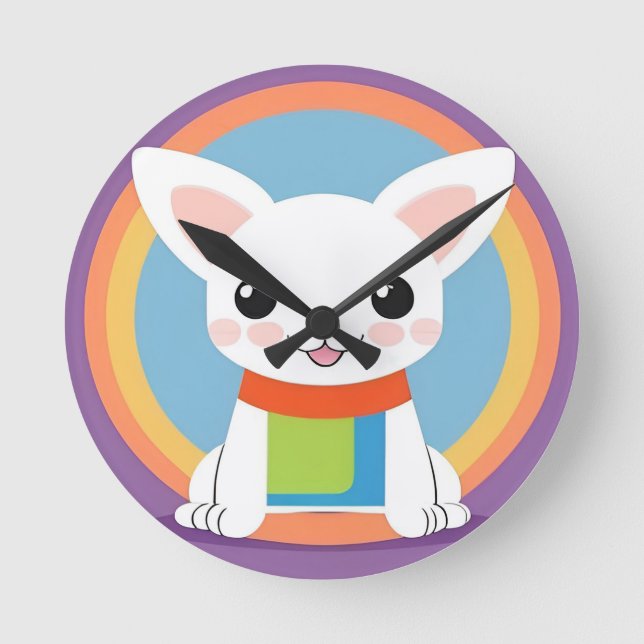 Relógio Redondo Ilustração de Cachorro de Cartoon Bonito (Frente)