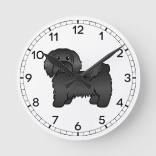 Relógio Redondo Ilustração de Cão de Cartoon Bonito em Havanês Neg