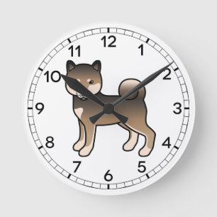Relógio Redondo Ilustração de Cão de Cartoon Bonito Sesame Shiba I