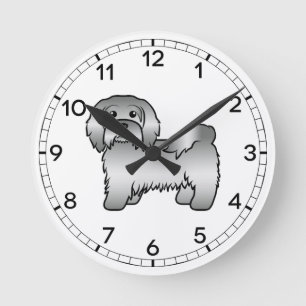 Relógio Redondo Ilustração de Cão de Cartoon Gelado em Silver Hava