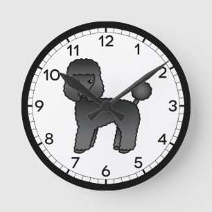 Relógio Redondo Ilustração de Cartoon de Toy Poodle Preto