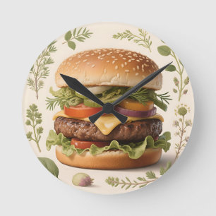 Relógio Redondo Ilustração de Cheeseburger Gourmet