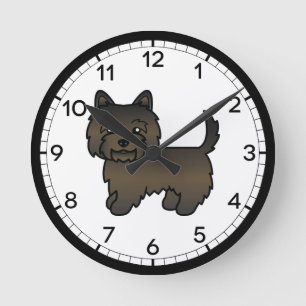 Relógio Redondo Ilustração de Cuta Cachorro de Cairn Terrier Dark