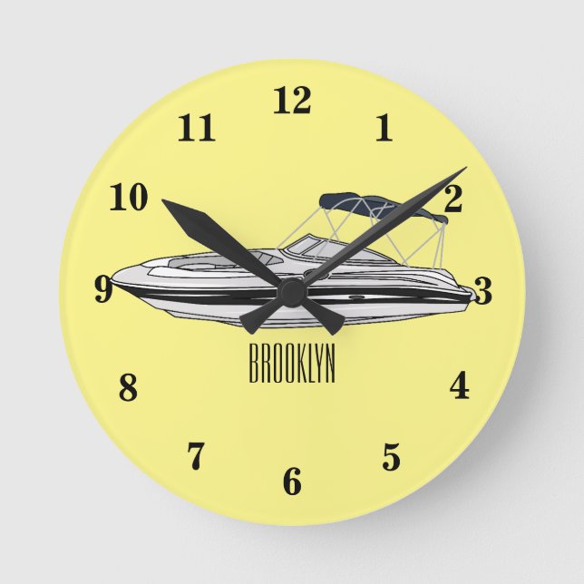 Relógio Redondo Ilustração de desenho animado a motor (Frente)