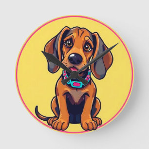 Relógio Redondo Ilustração de Desenho Animado Colorido de Cachorro