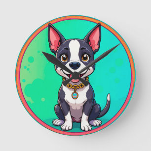 Relógio Redondo Ilustração de Desenho Animado Colorido de Cachorro