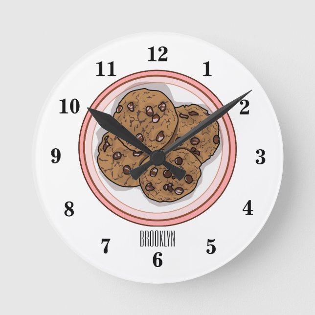 Relógio Redondo Ilustração de desenho animado com chip de chocolat (Frente)