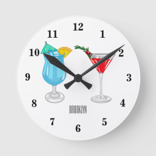 Relógio Redondo Ilustração de desenho animado coquetel