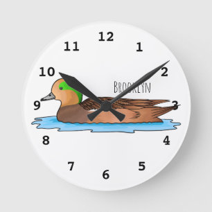 Relógio Redondo Ilustração de desenho animado de ave-wigeon americ
