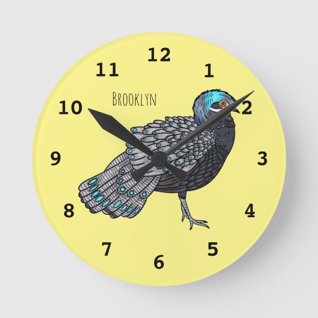 Relógio Redondo Ilustração de desenho animado de aves faisão de pa (Frente)