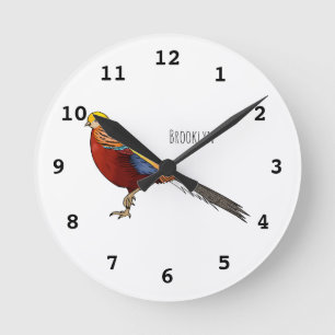 Relógio Redondo ilustração de desenho animado de aves faisão do ou