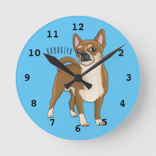 Relógio Redondo Ilustração de desenho animado de cachorro Chihuahu