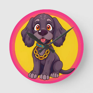 Relógio Redondo Ilustração de desenho animado de cachorro feliz