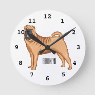 Relógio Redondo Ilustração de desenho animado de cão Shar-Pei chin