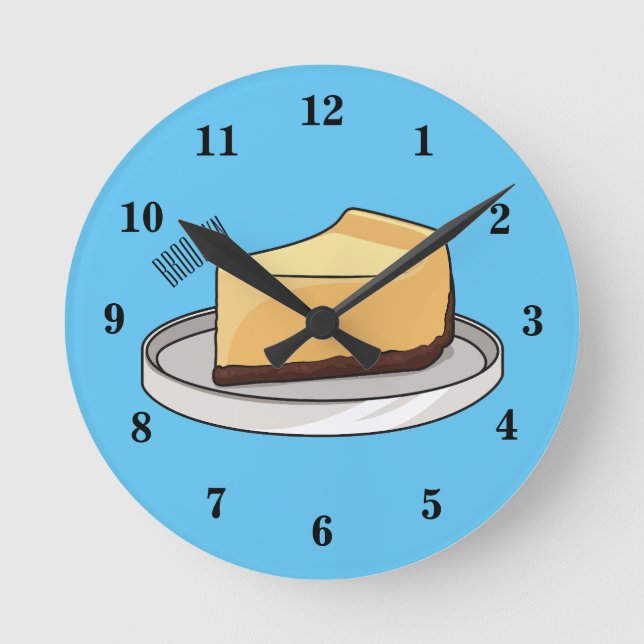 Relógio Redondo Ilustração de desenho animado de Cheesecake (Frente)
