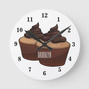 Relógio Redondo ilustração de desenho animado de cupcake