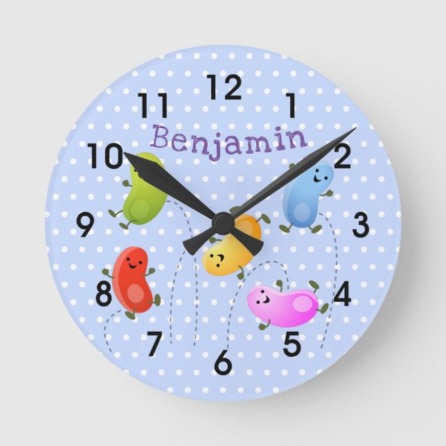 Relógio Redondo Ilustração de desenho animado de jellybeans de sal (Frente)