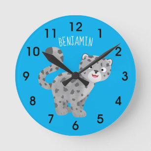 Relógio Redondo Ilustração de desenho animado de leopardo-da-neve