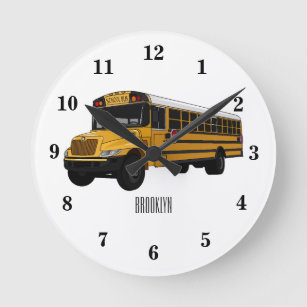 Relógio Redondo Ilustração de desenho animado de ônibus escolar